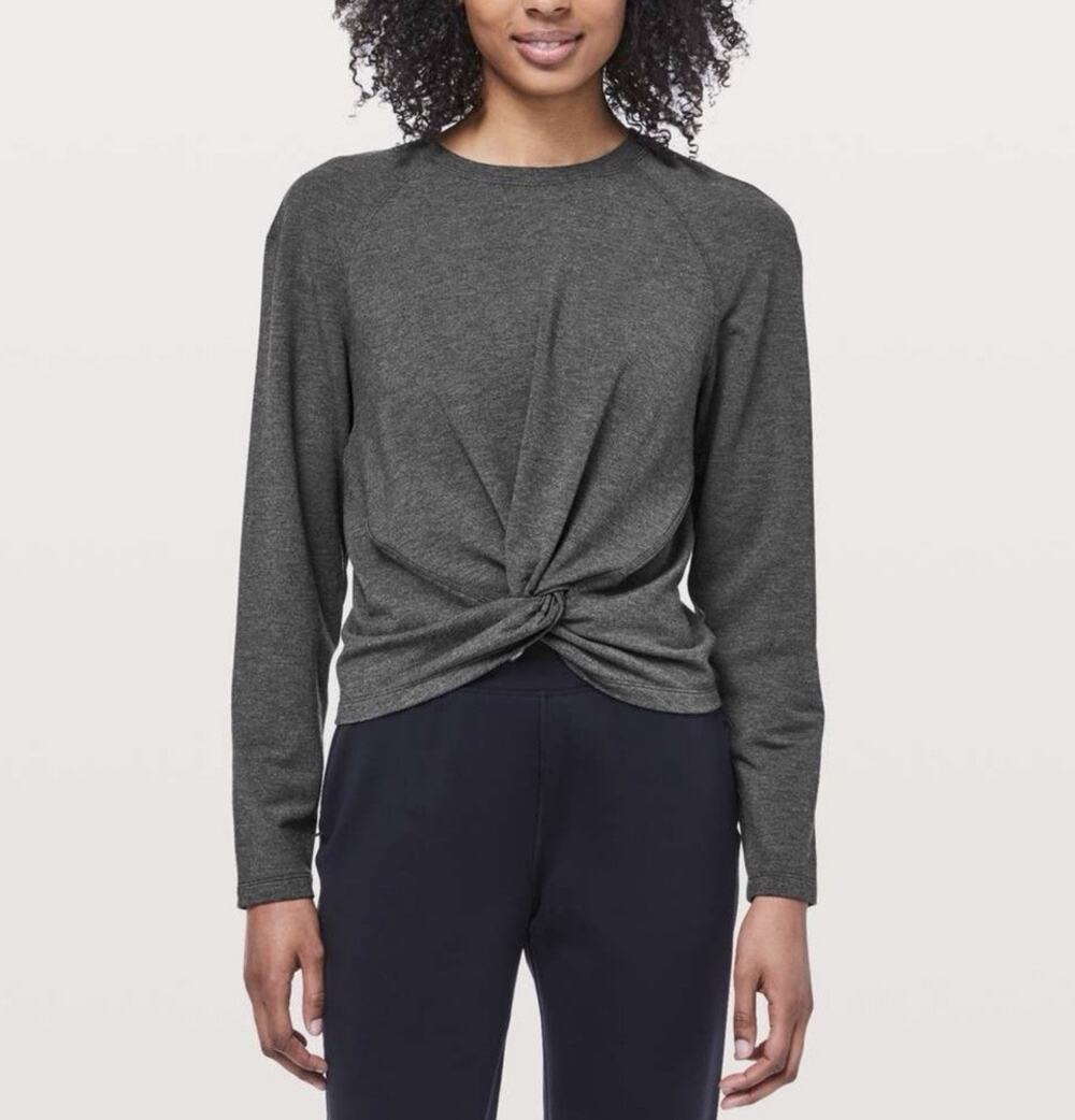 Lululemon Tuck and Gather Pullover Top Womens 4 Heathered Mod Black